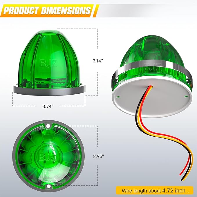 BJZ 2Pcs Green Watermelon LED Strobe+Constant Marker Lights Dual Function Watermelon-Shaped Side Marker Clearance Tail Top Cap Roof Lights for Trailer Truck Semi-Trailer Heavy-Duty Truck Bus Van