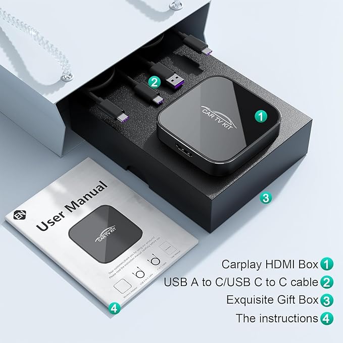 Car TV Mate Pro with Wireless CarPlay and Android Auto Adapter,Upgrade HDMl Multimedia Adapter for TV Stick Converter,HDMI Car Play Dongle (Black)
