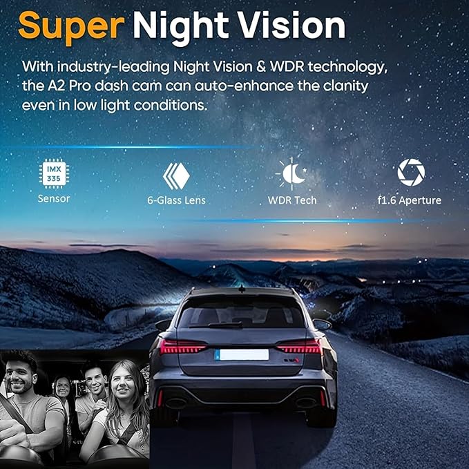 Dash Cam Front and Inside,Dashcams for Cars with 64G Card Traffic Recorder IR Night Vision Loop Recording G-Sensor 24Hr Parking Traffic Recorder(Front/Inside+64G)