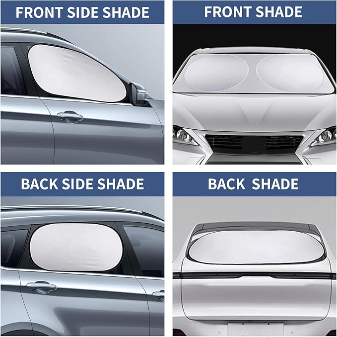 1 Pack 6 Pcs Windshield Sun Shade for Car,Sun Visor Protector, Sun Protection Heat Insulation Front and Rear Windshield Side Window Glass Sun Visor, Universal for Most Cars (Silvery)