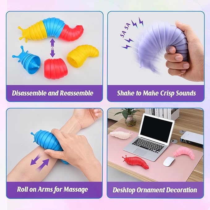 Cevioce Fidget Slug Stress Relief Toy Sensory Fidget Slug Toy Fidget Toys for Kids Girls Women 3Pcs Cute Autism Sensory Toys for Autistic Children Easter Basket Stuffers Gifts for Toddler Girls Boys