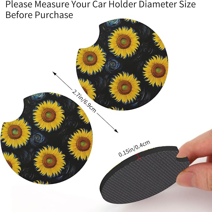 Sunflower Steering Wheel Cover Flower Steering Wheel Cover Accessories Universal Auto Interior Decor Anti Slip Car for Men Women 2 Pieces Car Coasters