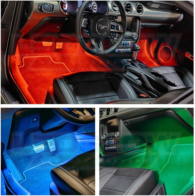 LEDGlow 4pc Million Color Multi-Color LED Interior Footwell Underdash Lighting Kit for Cars & Trucks - 18 Solid Colors - 10 Unique Patterns - Music Mode - Includes Control Box & Remote - Universal