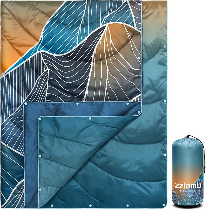 zzlamb Camping Blanket for Cold Weather,Outdoor Puffy Blanket Portable Down Alternative,Windproof Warm Cloak with Snaps,Cozy Quilt Backpacking Picnic RV Travel Plane Car Hammock Beach Climbing