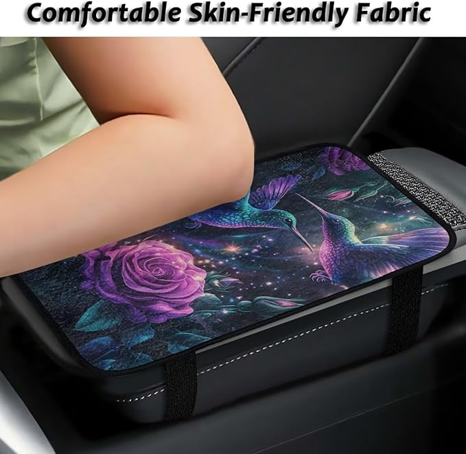 Rose Hummingbird Armrest Cover Non-Slip Soft Car Arm Rest Cushion Pad Flannel Anti-Slip Car Arm Rest Cushion for Arm Support for Cars Truck Van SUV Seat Protector
