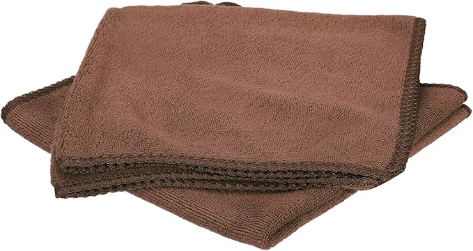 HARFINGTON 2 Pack Microfiber Cleaning Cloth, 16" x 16" Multi-Functional Cleaning Towels Reusable Absorbent Rags for Car Wash Kitchen Household Window Clean, Brown