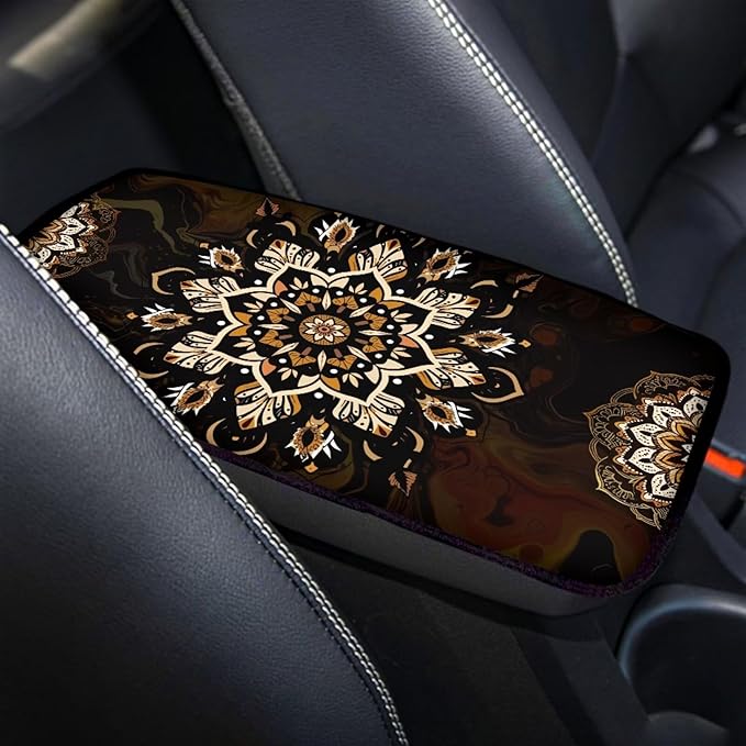 Dreaweet Bohemian Mandala Car Center Console Cover Universal Fit Armrest Seat Box Cover Protector Scratch Resistant Comfort Arm Rest Cover for Car Truck SUV Sedan