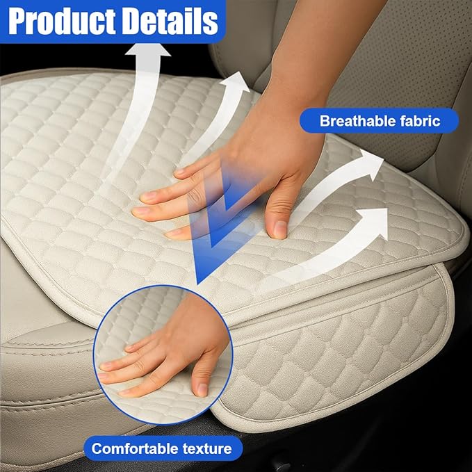 YoRise Comfortable Car Seat Cover, Linen Breathable Anti-Slip Front Bottom Seat Cushion Pad with Storage Pocket, Universal Auto Interior Seats Protector Accessories for Car Truck SUV (Beige)