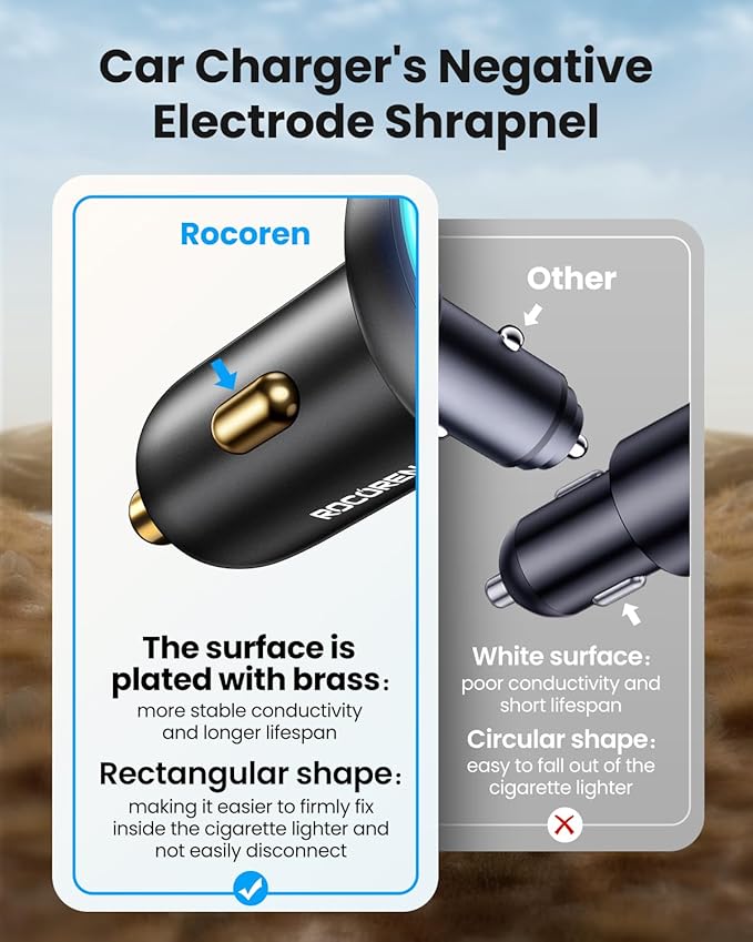 Rocoren 70W Car Charger for iPhone 17 Pro Max, USB C Car Charger Fast Charging with 5.2Ft Type C Coiled Cable, Super Fast USBC Phone Cigarette Lighter Adapter for iPhone 17/16/15, iPad,Samsung,Android