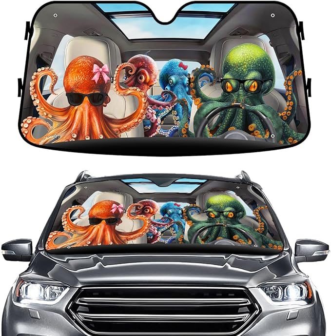 GENANY Octopus Windshield Sun Shade for Car SUV Truck (55x30 Inches),Sun Shade Windshield, Shades for Front Windows, Protector Blocks UV, Xmas Auto Gift, Spring Car Decor