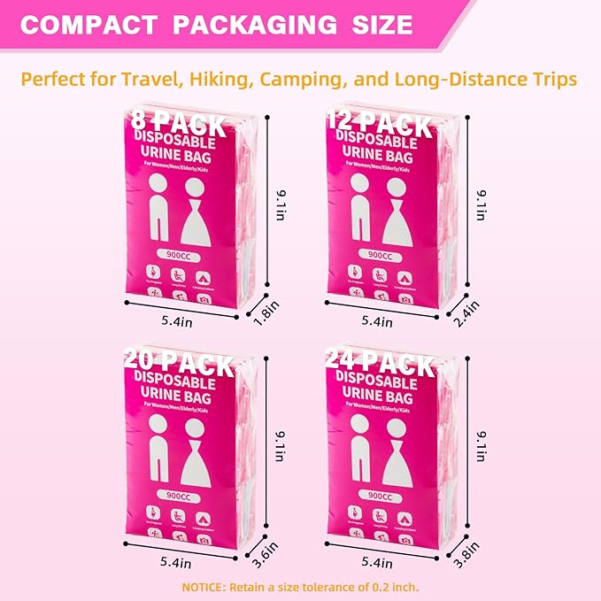 Disposable Urine Bag for Travel - 900ML Portable Pee Bags for Women Men 8/12/20/24/28 PCS Emergency Vomit Bags Urinal Toilet for Car Camping, Road Trip,Traffic Jam, Pregnant, Kid, Patient