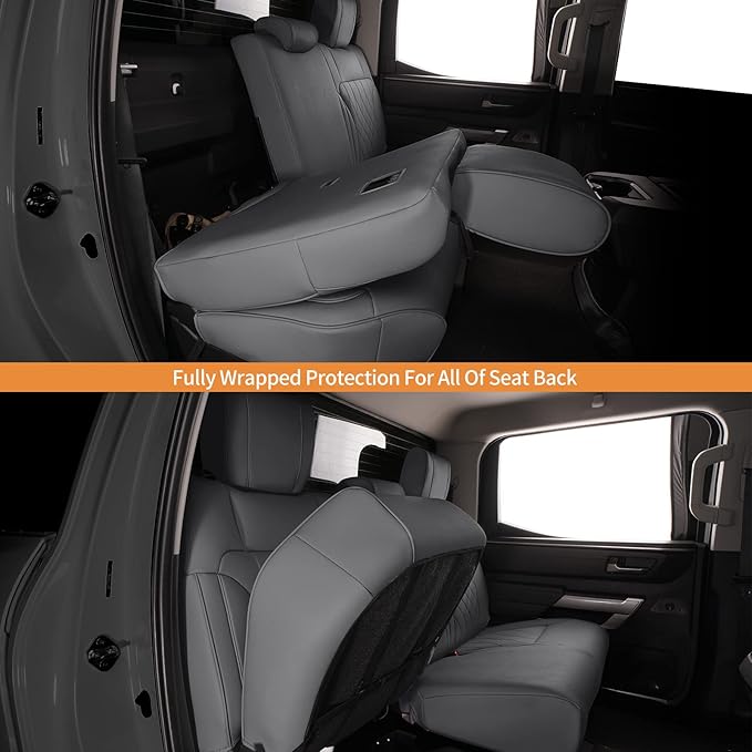 AOMSAZTO Custom Fit for 2022-2024 2025 Toyota Tundra Car Seat Covers CrewMax&Double Cab,Full Set Faux Leather for Toyota Tundra Truck Pickup Seat Covers Darkgrey