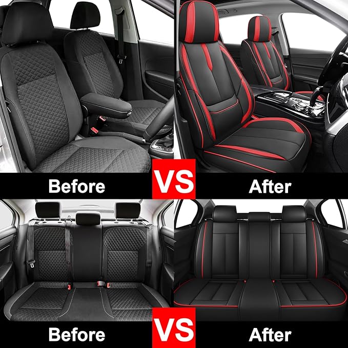 Fit for 98% of Mercedes Benz Car Seat Covers, Premium Nappa Leather Seat Cover, Fully Wrapped Protect Modern Style Seat Cover (5-Seat Standard, Black & Red)