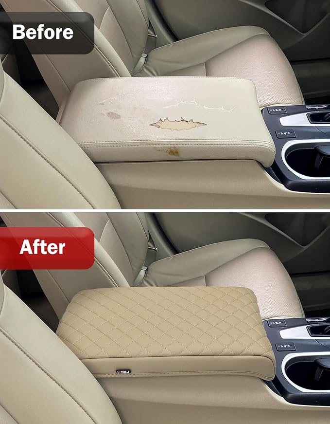 KBH Center Console Armrest Cover for Acura RDX 2013 2014 2015 2016 2017 2018, Middle Console Lid Protector Cushion Pad Accessories, Vinyl Leather, Anti-Scratch, Beige