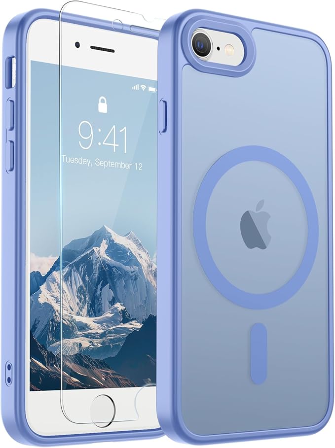 SUPFINE Magnetic for iPhone SE Case 2022 (3rd)/2020 (2nd), iPhone 8 Case (Compatible with MagSafe) (Military Grade Drop Protection) Slim Translucent Matte Phone Case, Blue Purple