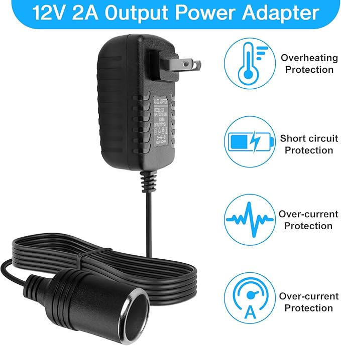 AC to DC Converter 2A 24W Car Cigarette Lighter Socket Adapter Power Cable 110-240V to 12V AC/DC for Automobile Home Use Car to Wall Plug（Under 24W only） (Pack of 2)