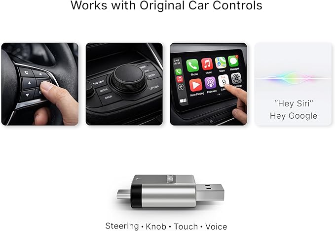 ZORVIA Wireless CarPlay Adapter for iPhone & Android Auto 2026 Upgraded - Convert Wired CarPlay to Wireless, Fast Auto Reconnect, Plug and Play, USB-C & USB-A (Silver)