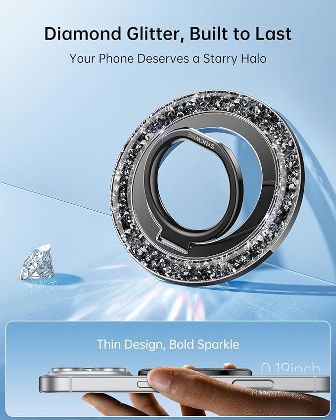SYNCWIRE Magnetic Phone Ring Holder for MagSafe - Glitter Phone Grip Stand with 360° Rotation Finger Ring Kickstand Blingbling Compatible with iPhone 17 16 15 14 13 12 Pro Max MagSafe Accessories