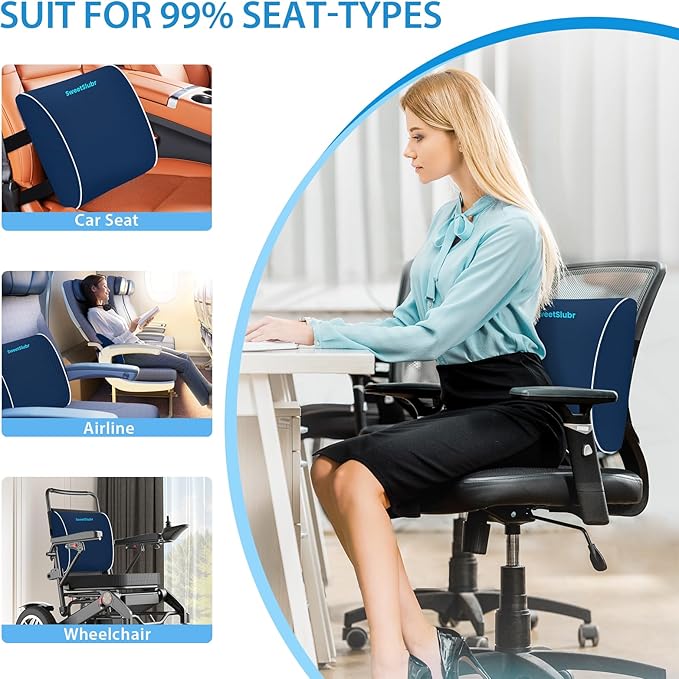 Large Lumbar Support Pillow for Office Chair, Car Seats and Home Desks, Ergonomic Back Support with Double Adjustable Straps, Machine Washable Cover, Gray