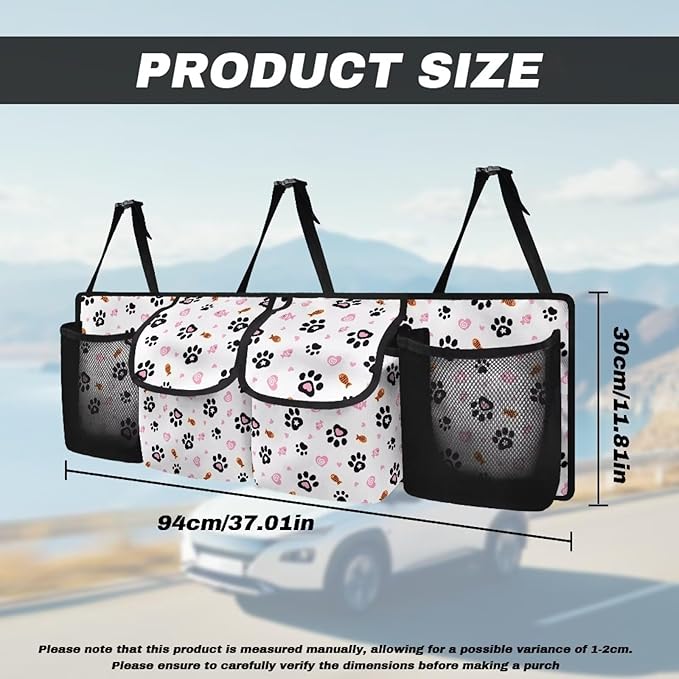 Cat Paw Prints Car Trunk Organizer Bag, Foldable Car Back Seat Storage Bag with 4 Pockets Car Interior Accessories for SUV MPV Sedans Pickup Jeep Trucks