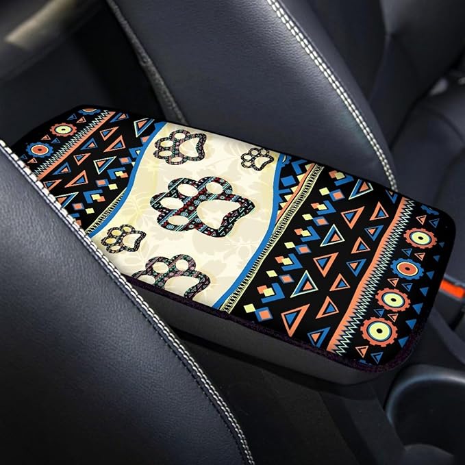 UNICEU Dog Paw Auto Center Console Armrest Pads Southwestern Car Interior Accessories Universal Fit Car Armrest Seat Box Covers Scratch Resistant Washbale Covers