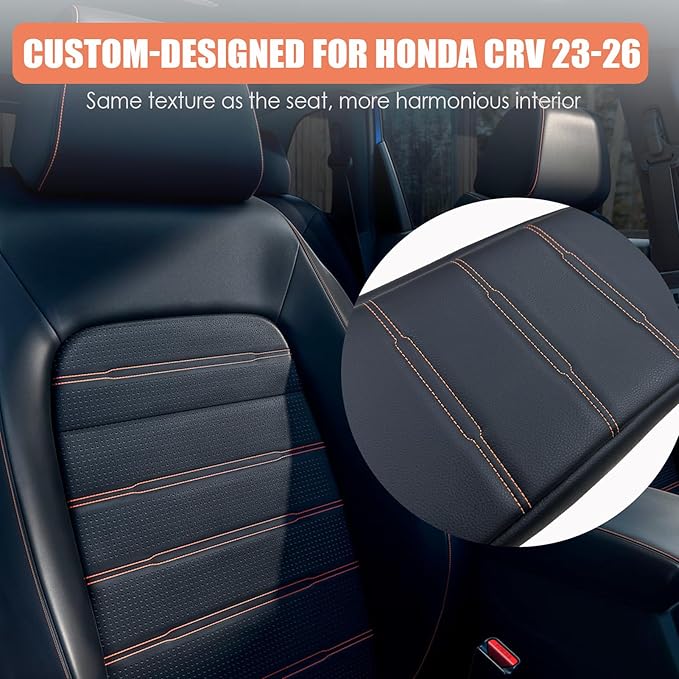 for Honda CRV 2026 2025 2024 2023 Center Console Cover - Soft Armrest Pad Middle Console Cover for Honda CRV LX EX Sport Hybrid EX-L Sport Touring Hybrid Accessories(Orange Stitches)