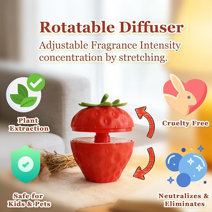 Banami Strawberry Air Freshener Gel, Decorative Odor Eliminator for Home, Car, RV, Bathroom, Pet Areas (Red Strawberry)