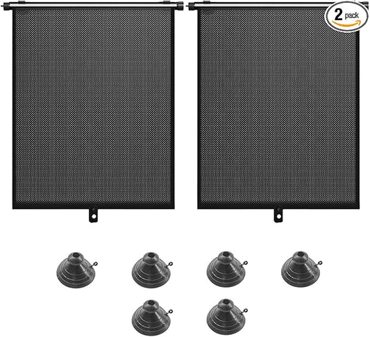 2PCS Car Side Window Sun Shade for Baby/Kids- 18"×14" Retractable Roller Car Window Shade with Suction Cups - Blocks Heat and UV Rays Glare Protection- Baby Travel Accessories for Cars (Black)