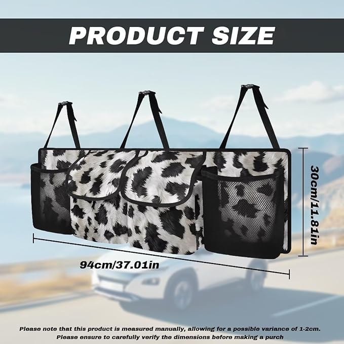 Cow Pattern Print Car Trunk Organizer, Hanging Car Back Seat Storage Bag with 4 Pockets Universal Detachable Car Interior Accessories for Sedans SUVs Truck
