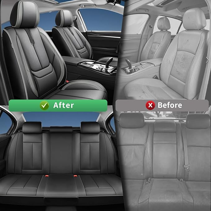 Fit Fj Cruiser Car Seat Covers for Toyota Fj Cruiser 2007-2013 2014 -Upgraded Premium Waterproof & Breathable Leather,Airbag Compatible,All-Weather Seat Cushion Protector,Full Set,Black-Grey