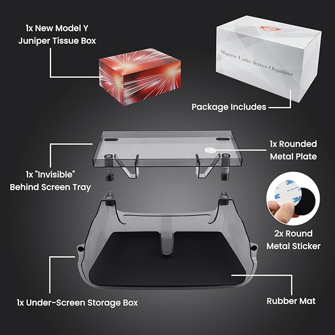 Model Y Juniper Under Screen Storage Organizer 2025-2026/Model 3 Highland 2024-2026, Center Console Organizer Tray Tissue Holder for Tesla Model Y Juniper Accessories, Black
