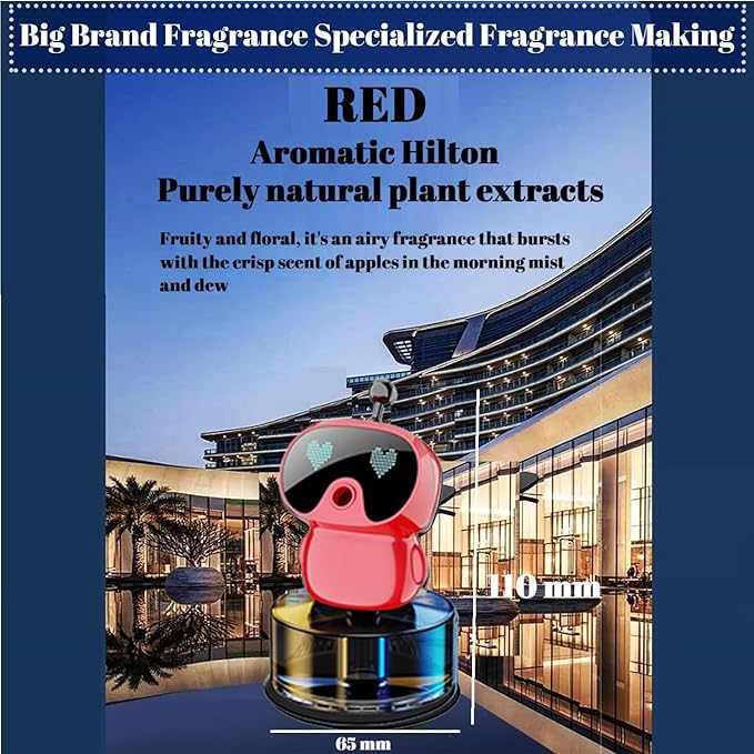 Robot Intelligent Aromatherapy Machine, Smart Cute Robot Car Air Freshener, Fine Spray/Fillable/Four-Gear Adjustment/Vibration Sensing/On-Off/Large Capacity Long-Lasting Fragrance/V1 (Red, Hilton)