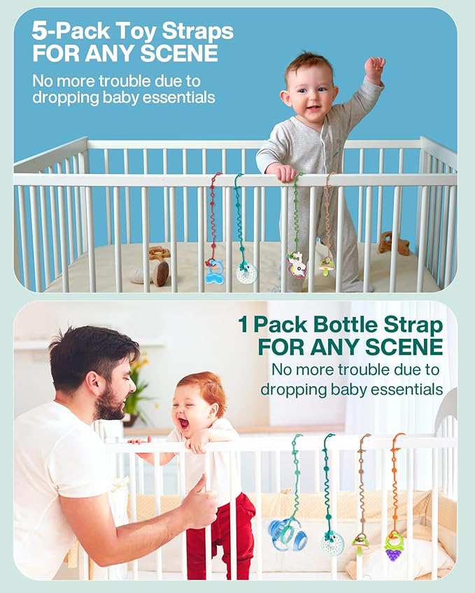 LittleHugs Toy Straps for Baby, Adjustable Toy Holder for Stroller Accessories, Silicone Baby Tether Pacifier Clip, No Throw Baby Travel Essential Leash for High Chair, Car Seat (6-Pack)