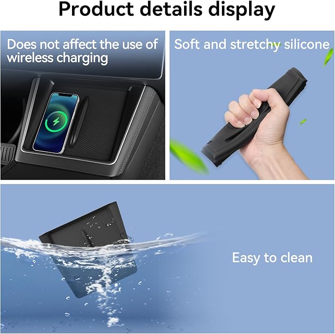 LUCKEASY Wireless Charging Pad for Tesla Model Y Juniper 2025 2026 Center Console Wireless Charger Pad Non-Slip Silicone Mat for Model Y Accessories Black (Carbon Fiber Texture)