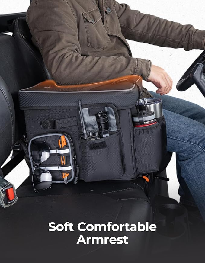 KEMIMOTO UTV Center Console Bench Seat Box, 1680D Oxford Cloth Water Resistant 18L Seat Storage Bag Armrest Storage Box Tool Organizer, Compatible with Polaris Ranger Can-Am Defender CFMOTO Uforce
