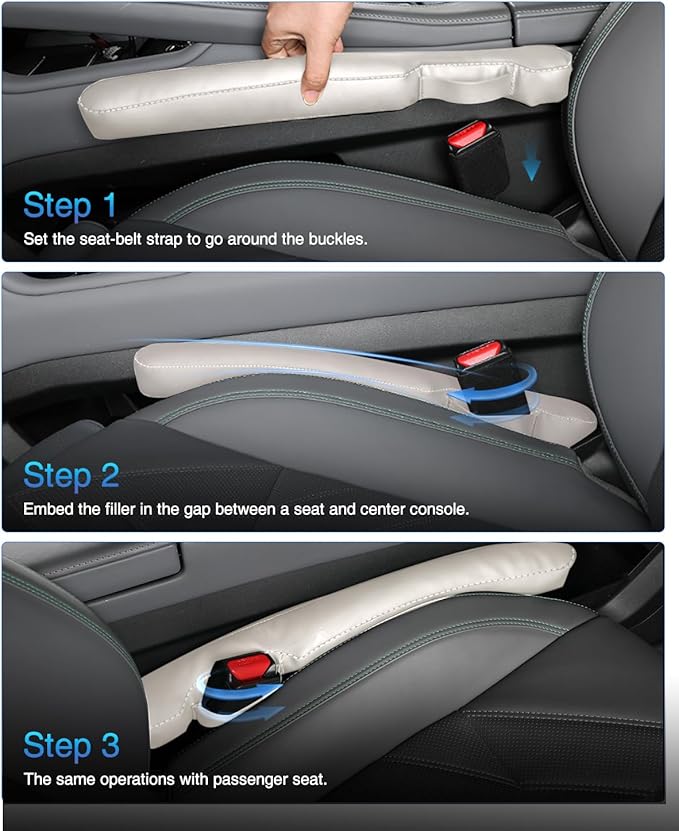 Leather Car Seat Gap Filler Universal for Car Truck SUV to Block The Gap Between Seat and Console Stop Things from Dropping 2 Packs Beige