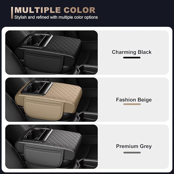 Center Console Cover Fit for bZ4X Faux Leather Car Armrest Cushion with Storage Bags, Cup Holder ＆ Phone Storage Multifunctional Middle Console Cover(Beige)