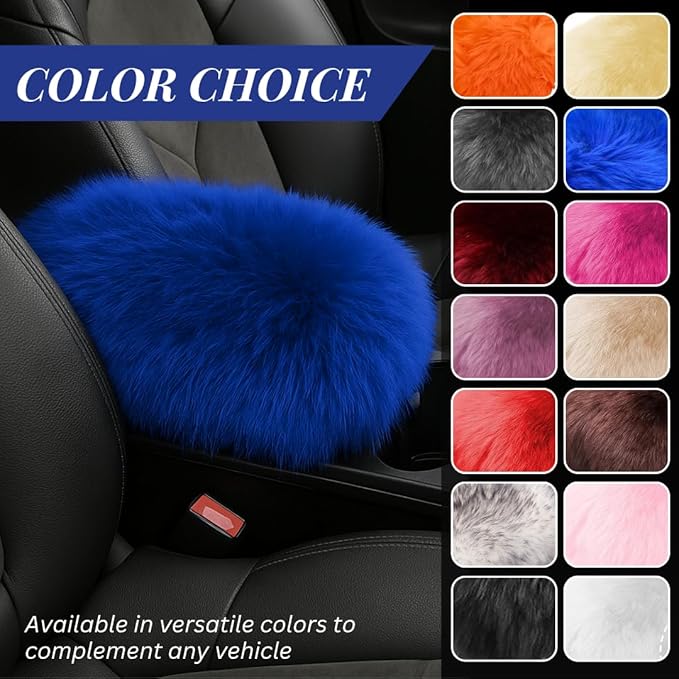 Andalus Brands Pure Australian Sheepskin Fluffy Car Center Console Cover, Luxurious Non-Shedding Furry Arm Rest Cover for Car, Versatile for All Seasons, Blue - (11.47" X 6.3")