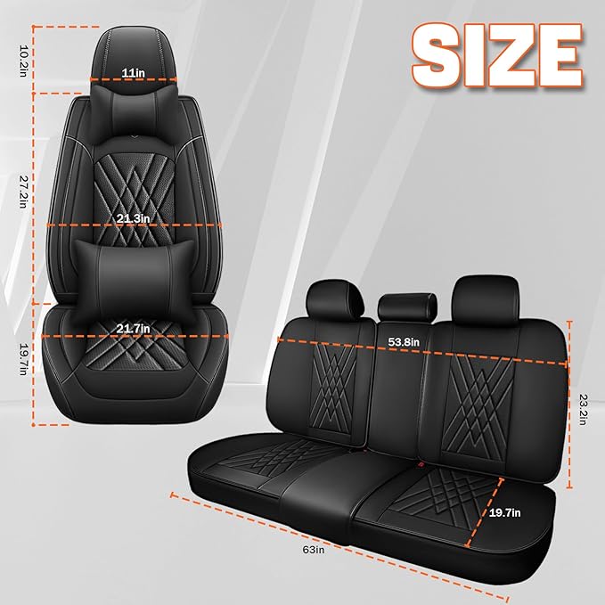 Car Seat Covers Compatible with Toyota Camry 2012-2026 Durable Waterproof Automotive Seat Covers Stretchable Fabric Material, Airbag Compatibility, Premium Nappa Leather(Black, Full Set with Pillow)
