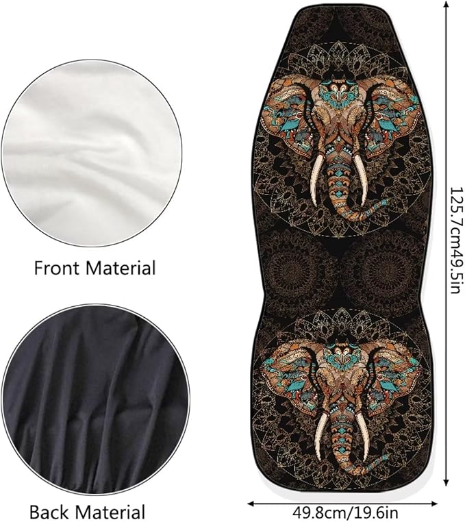 Bohemian Elephant Print Car Accessories Women Men Front Seat Cover Set Stretchy Saddle Blanket Auto Bucket Seat Protectors, Car Interior Automotive