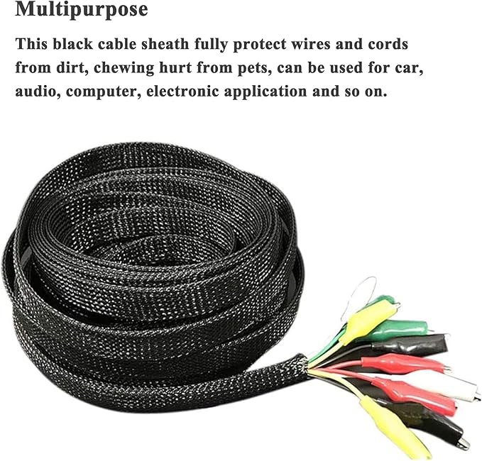 25ft - 1/4 Inch Cable Management Sleeve Protector,Wire Loom PET Expandable Wire Sleeving for Office TV Computer Home Theater Engine Bay Cord Organizer,Protect Cables from Pet Cat Dog Chewing,Black