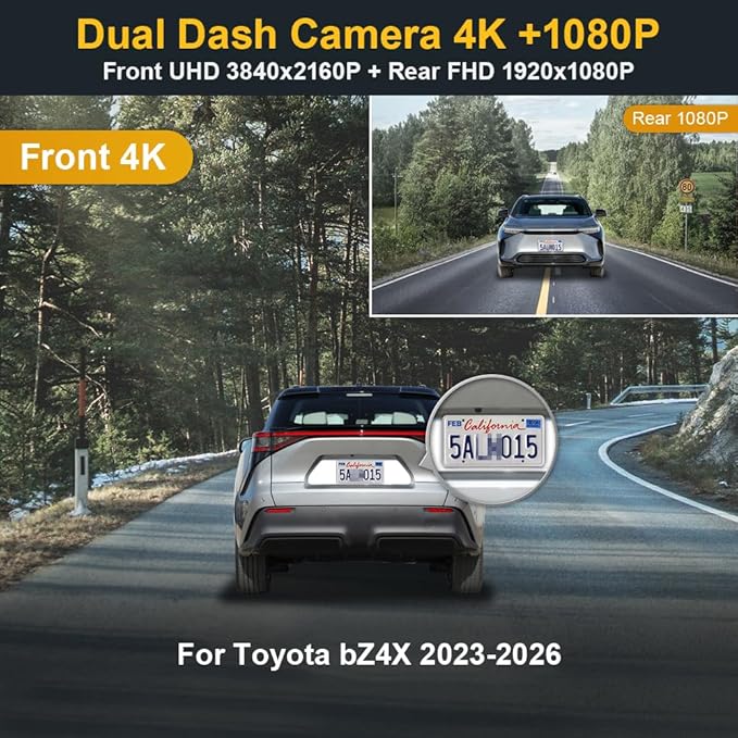 Fitcamx Front 4K+Rear 1080P Dash Cam Adapts for Toyota bZ4X 2023-2026 XLE Plus Limited Nightshade, OEM Factory Look, 2 Way HD Video, WiFi & APP, Loop Recording, G-Sensor, Easy to Use, 128GB Card