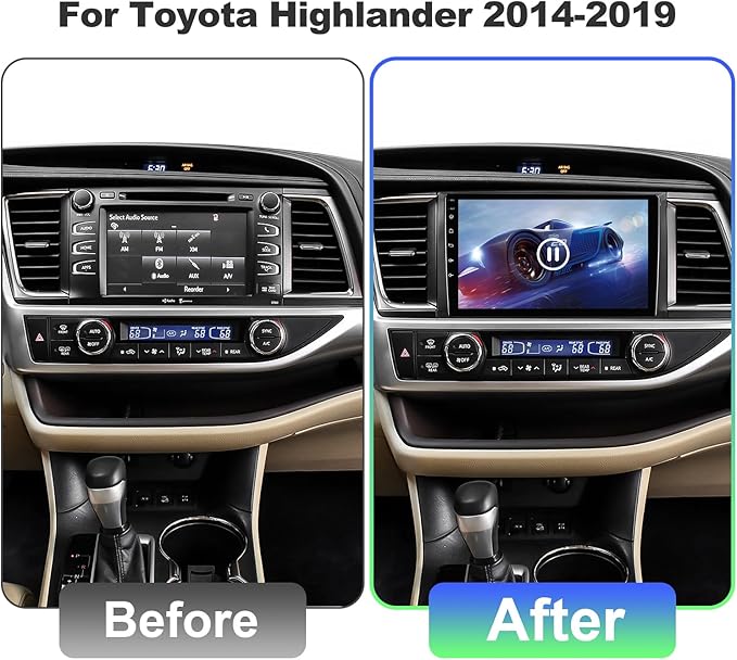 10.1 Inch IPS Touchscreen Android 14 Car Stereo for Toyota Highlander 2014-2019 with Wireless CarPlay & Android Auto 4 Core 32GB Car Radio, Support GPS, WiFi, Bluetooth, FM, Backup Camera, SWC, USB