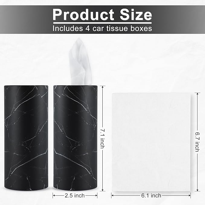 SINGARO Tissue Holder, 4 Pack Car Cup Holder Facial Tissues with Travel Tissue Bag, Quick and Convenient Flower Combination Car Tissue Box(4 Canisters/200 Tissues) Black