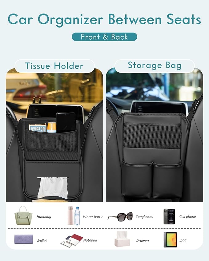 FLORICH Car Organizer Storage Between Seats, Leather Seat Organizer Purse Holder Between Seats, Automotive Consoles & Organizers Storage Car Organizer