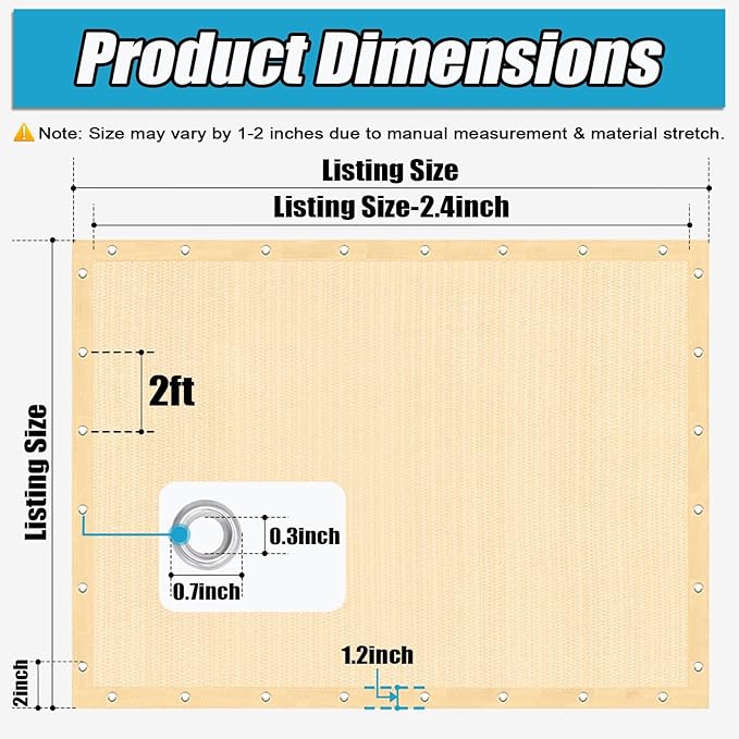 Amagenix 90% Sun Shade Cloth with Grommets, 6' x 6' Pergola Replacement Shade Cover Canopy Privacy Screen for Outdoor Patio Garden, Wheat (We Customized)
