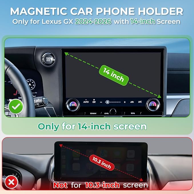 Car Phone Holder for Lexus GX GX550 2026 2025 2024 (Only for 14-Inch Screen) 360° Rotation Magnetic Cell Phone Mount, Compatible with Magsafe, Does Not Affect Air Vent