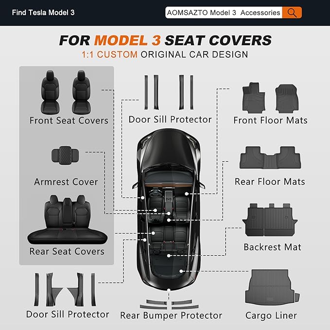 AOMSAZTO Car Seat Cover Fit for Tesla Model 3 2024 2025 (Not for Performance) - Full Set Customized Wine Red Seat Covers (with Armrest Cover)