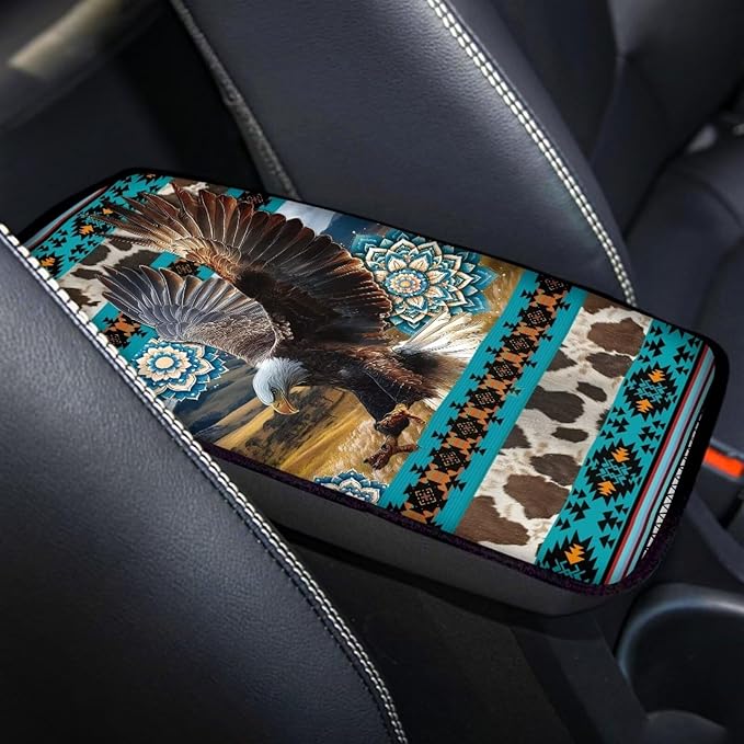 Aztec Eagle Print Car Center Console Cushion Pad Decorative Non Slip Armrest Box Cover Center Console Pad for Truck Sedan SUV
