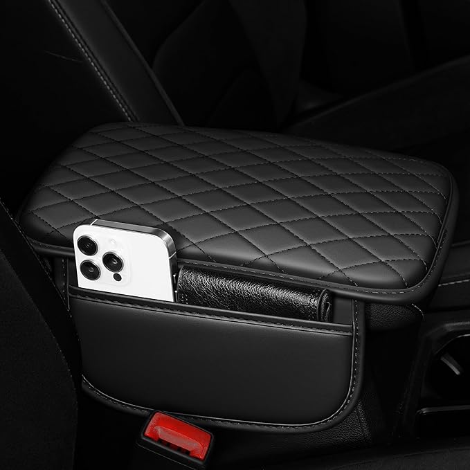 Center Console Cover for Cars Fit for Jeep Renegade Leather Armrest Covers with 2 Storage Bags(Black)